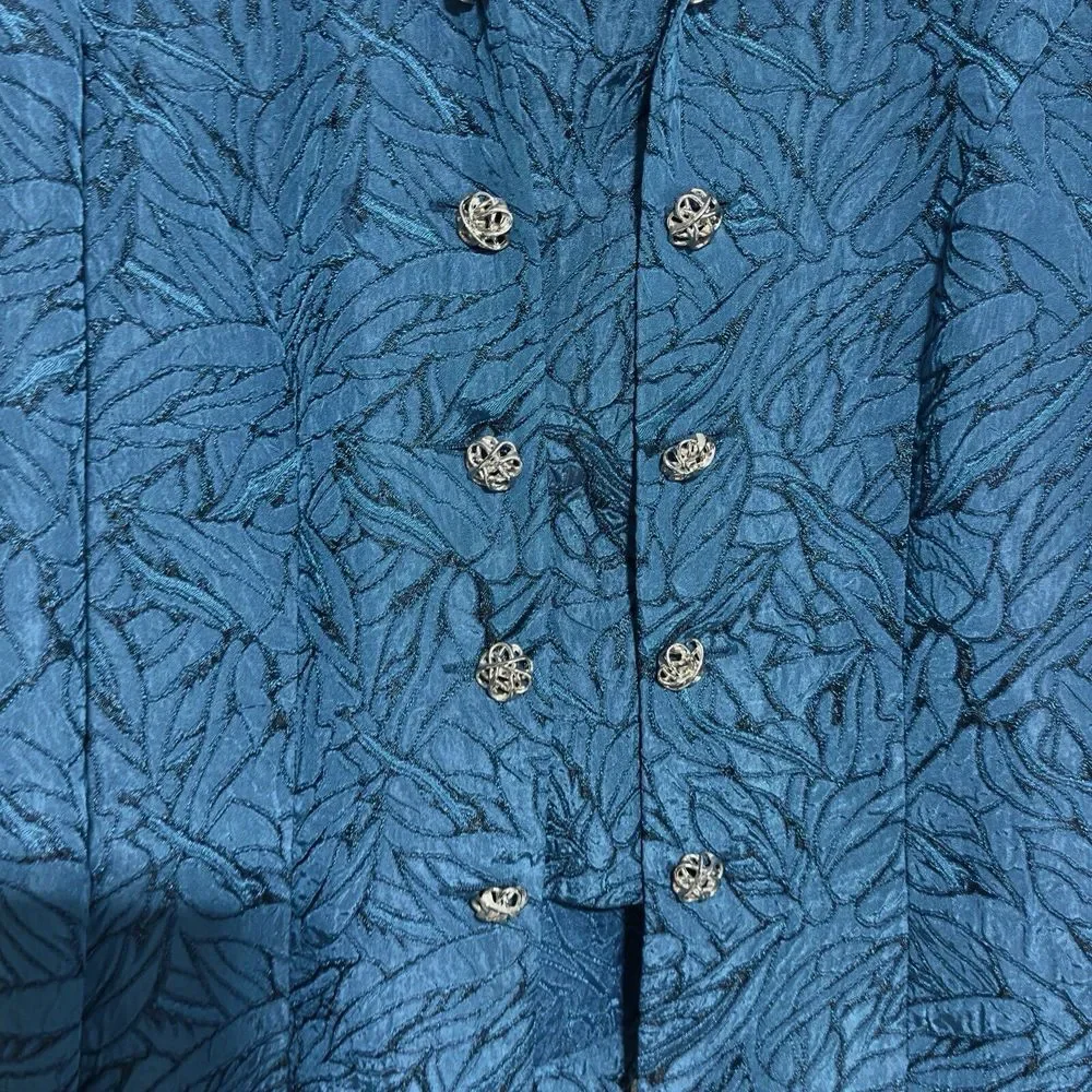 Vtg Leslie Fay‎ 12 Turquoise Teal Blazer Embroider Style Buttoned Scallop Trim